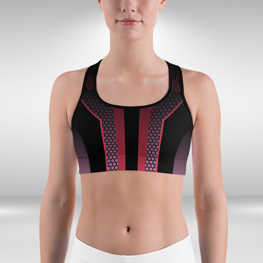 Women Sports Bra - Black Geometric Print