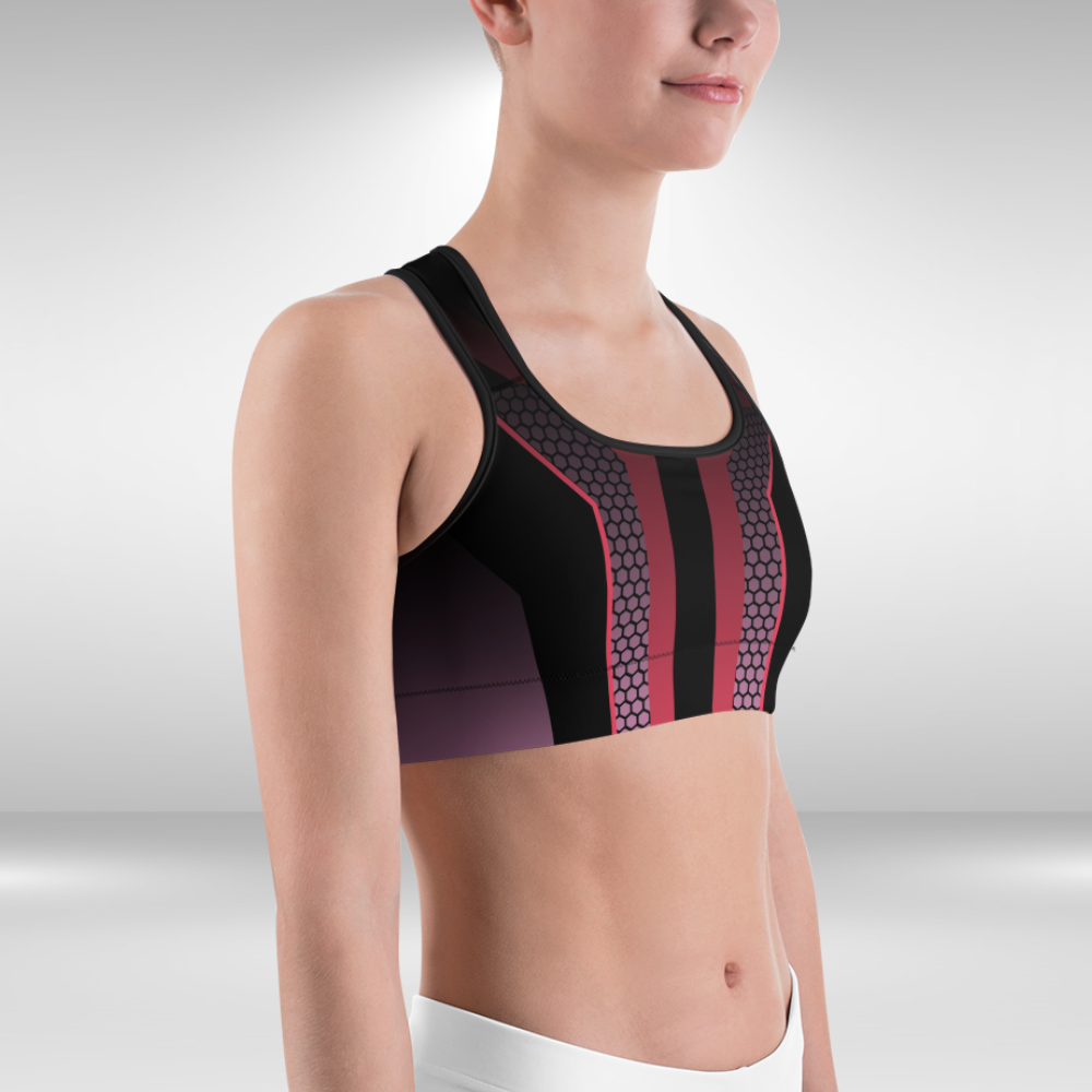 Women Sports Bra - Black Geometric Print
