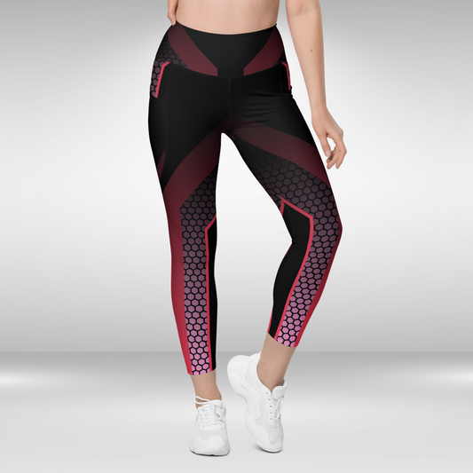 Women Gym Legging With Pockets - Black Geometric Print