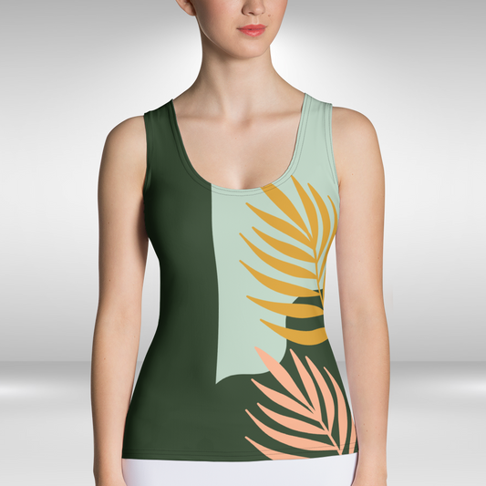Women Tank Top - Green Tropical Print