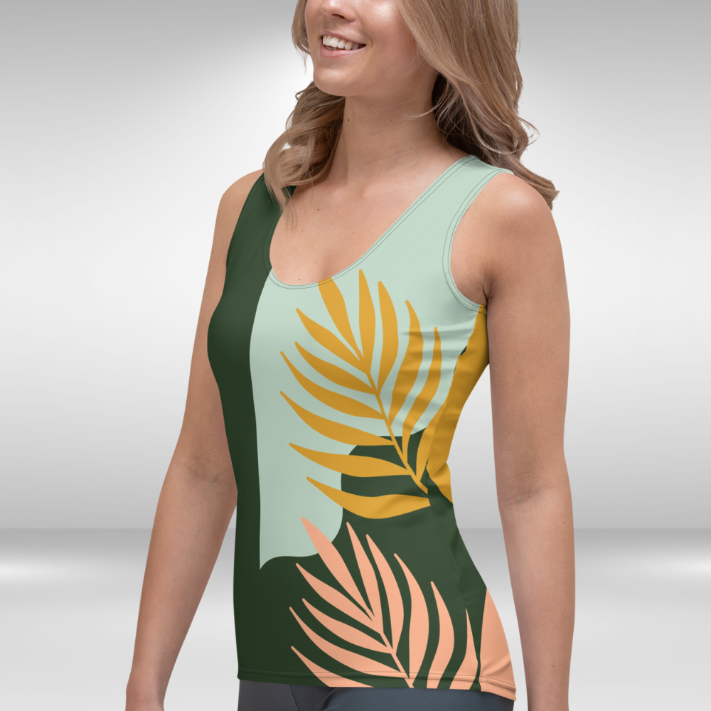 Women Tank Top - Green Tropical Print