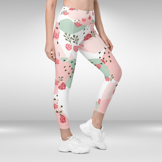 Women Gym Legging With Pockets - Pink Valentines Heart Print