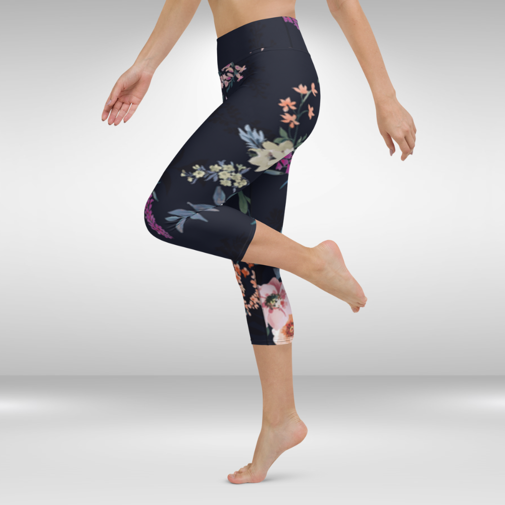 Women Capri Legging - Black Spring Blossom