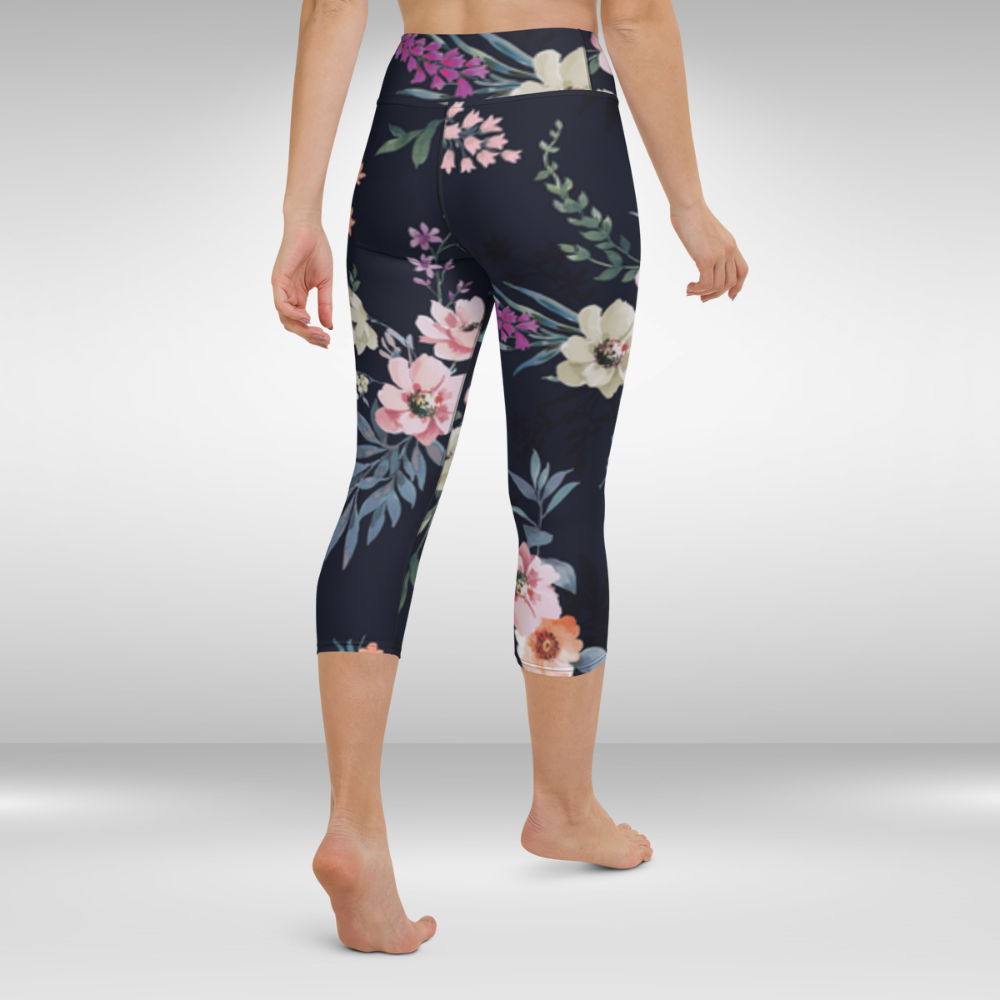 Women Capri Legging - Black Spring Blossom