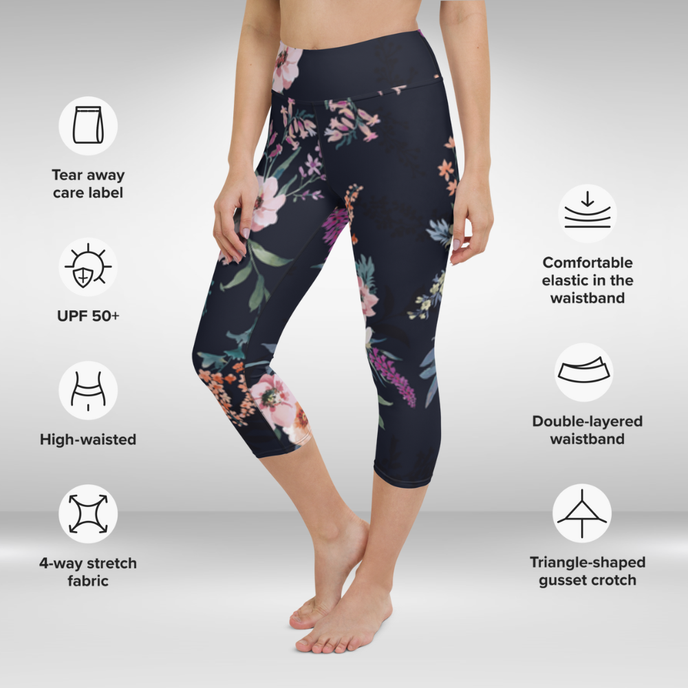 Women Capri Legging - Black Spring Blossom