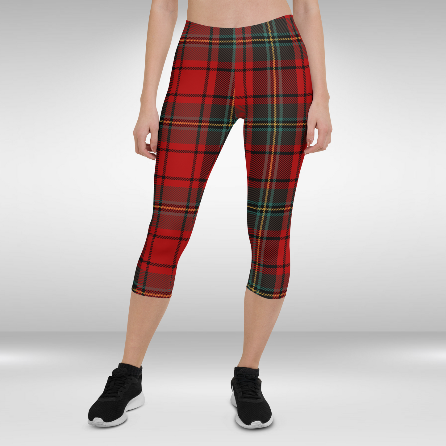 Women Capri Leggings - Red Check Print