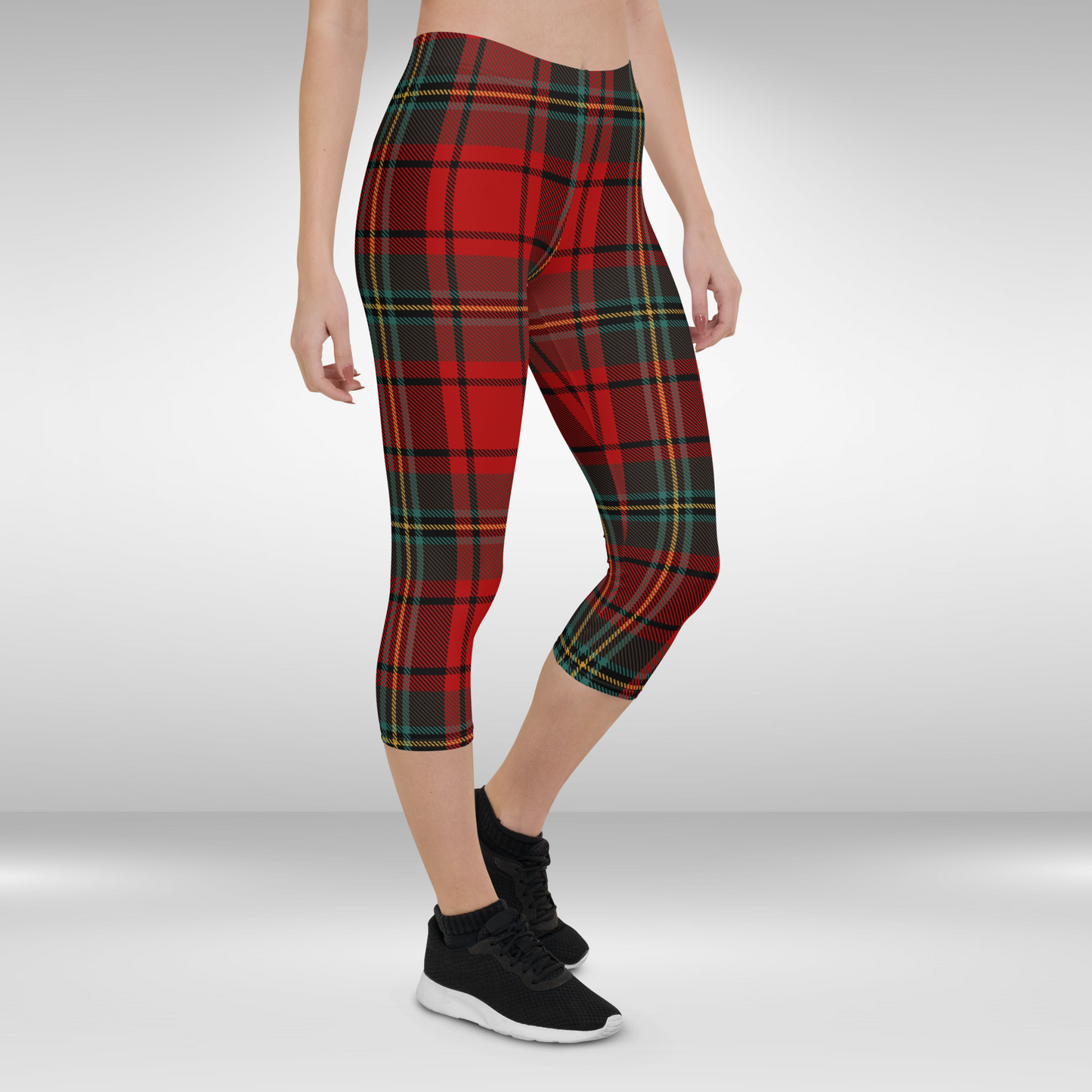 Women Capri Leggings - Red Check Print