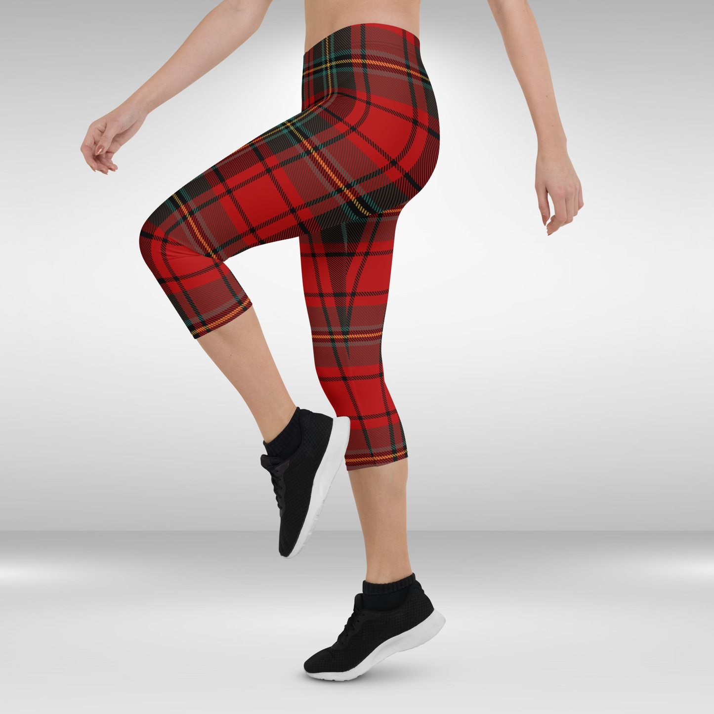 Women Capri Leggings - Red Check Print