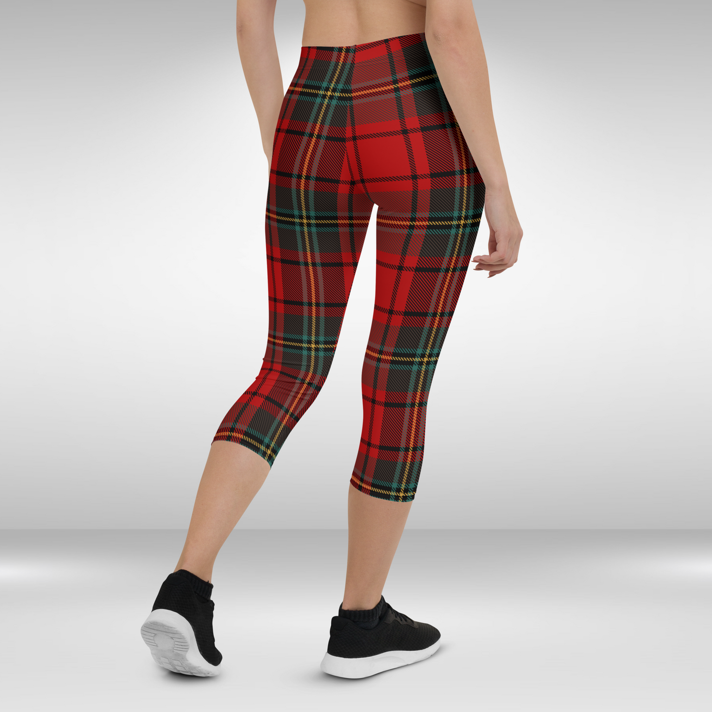 Women Capri Leggings - Red Check Print