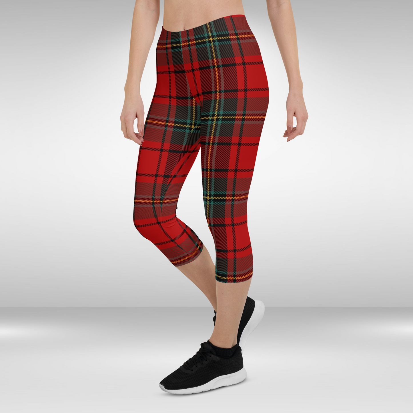 Women Capri Leggings - Red Check Print