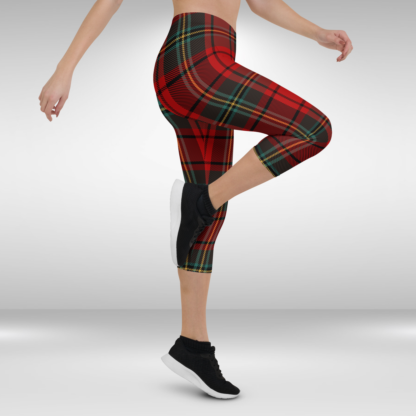 Women Capri Leggings - Red Check Print
