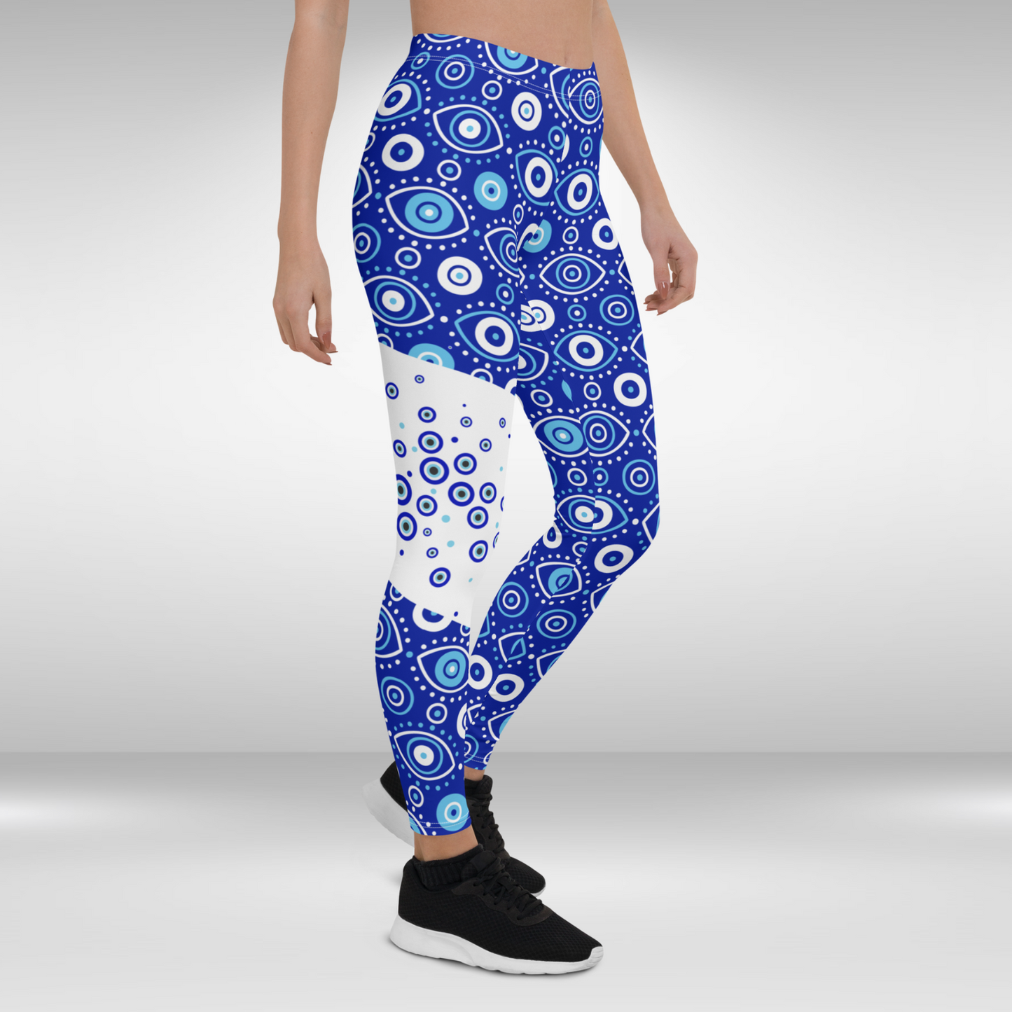 Women Gym Legging - Blue Evil Eye Print