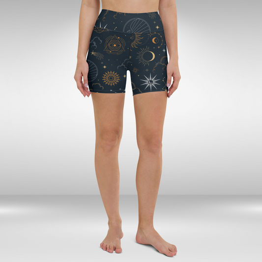 Women High Waist Shorts - Black Celestial Print