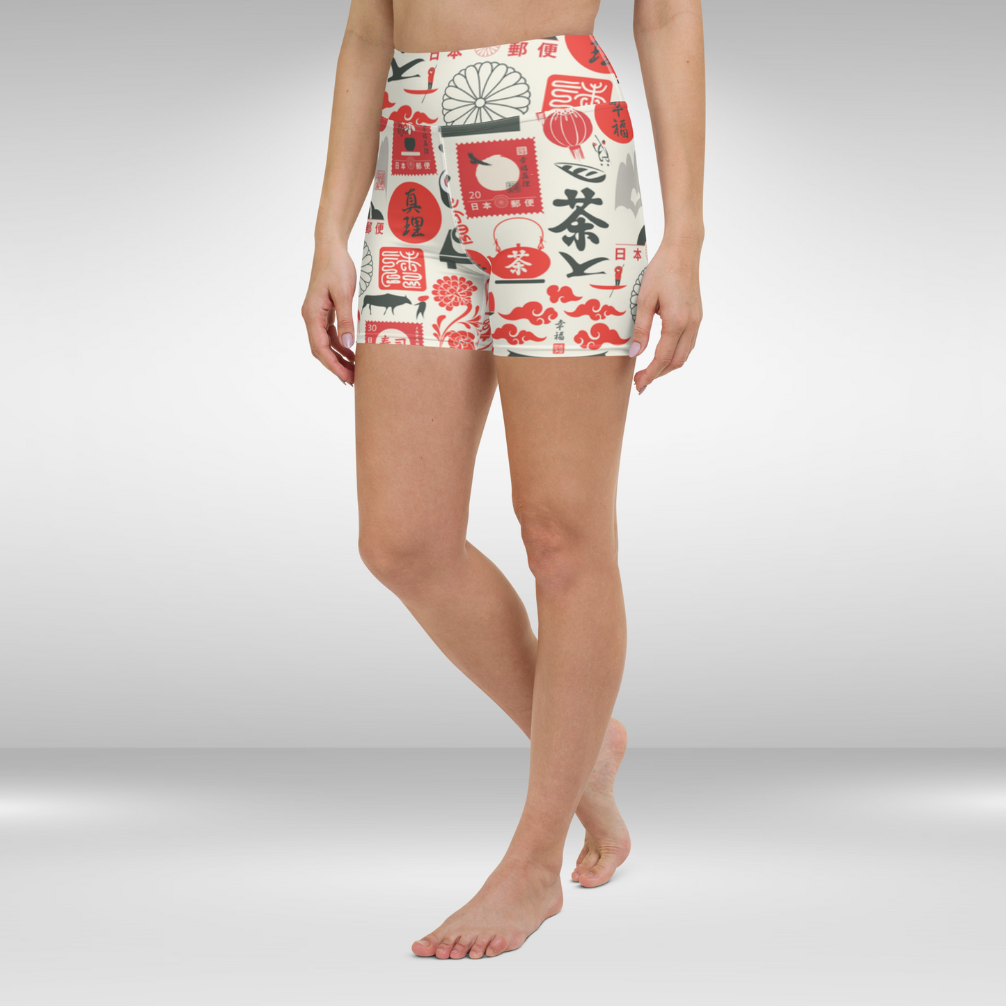 Women High Waist Shorts - Chinese Cultural Collage Print
