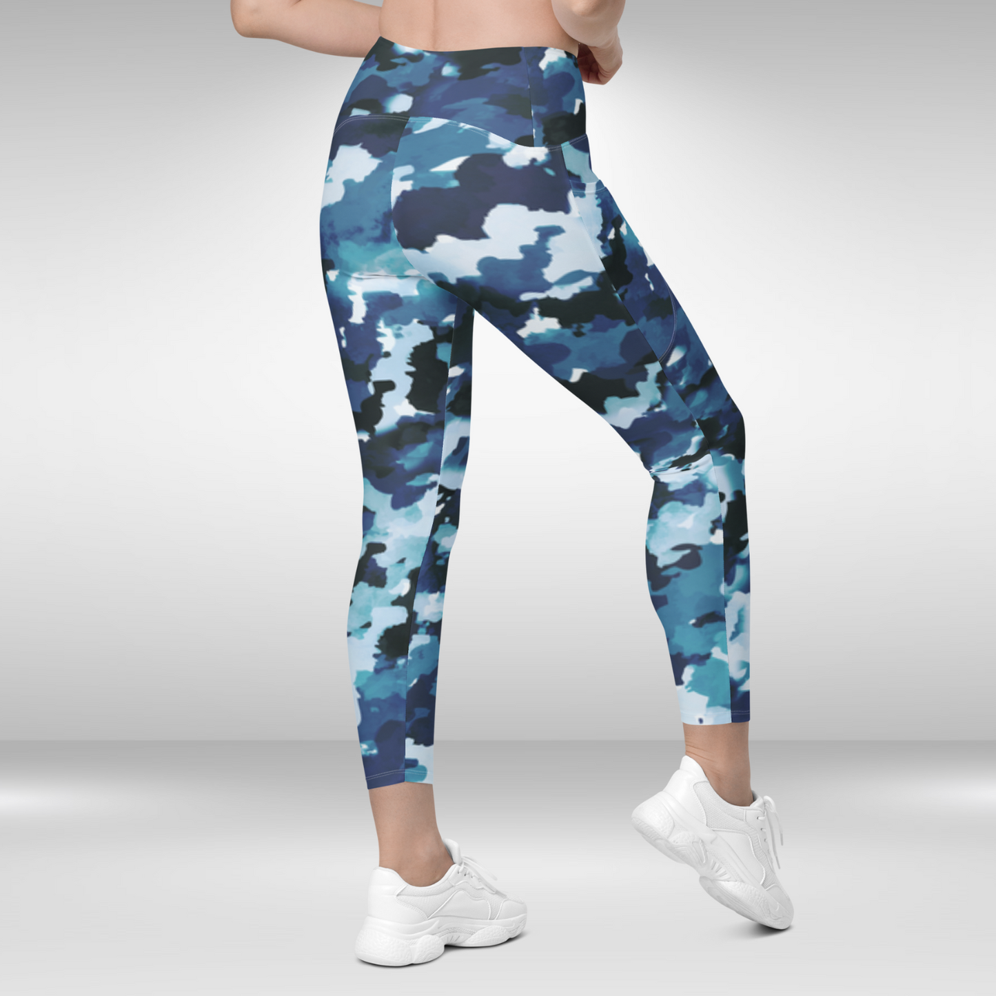 Women Legging With Pockets - Blue Camouflage Print