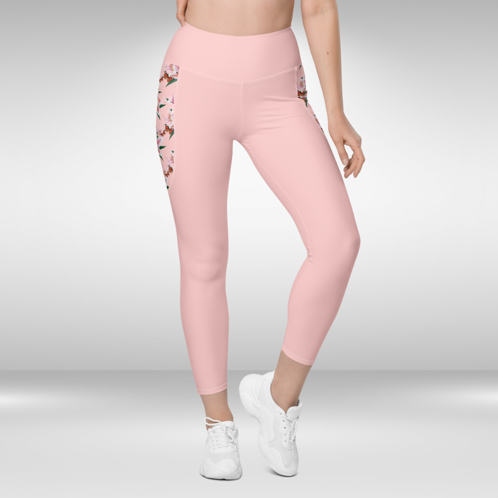 Women Legging With Pockets - Pink Lily Print