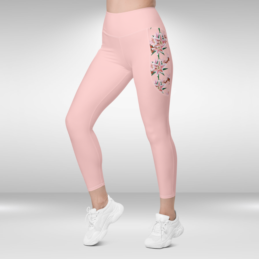 Women Legging With Pockets - Pink Lily Print