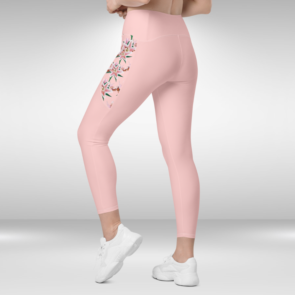 Women Legging With Pockets - Pink Lily Print