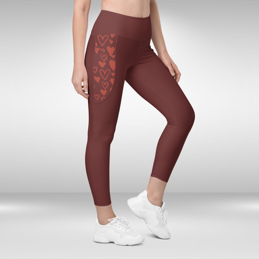 Women Legging With Pockets - Maroon - Plus Sizes Available