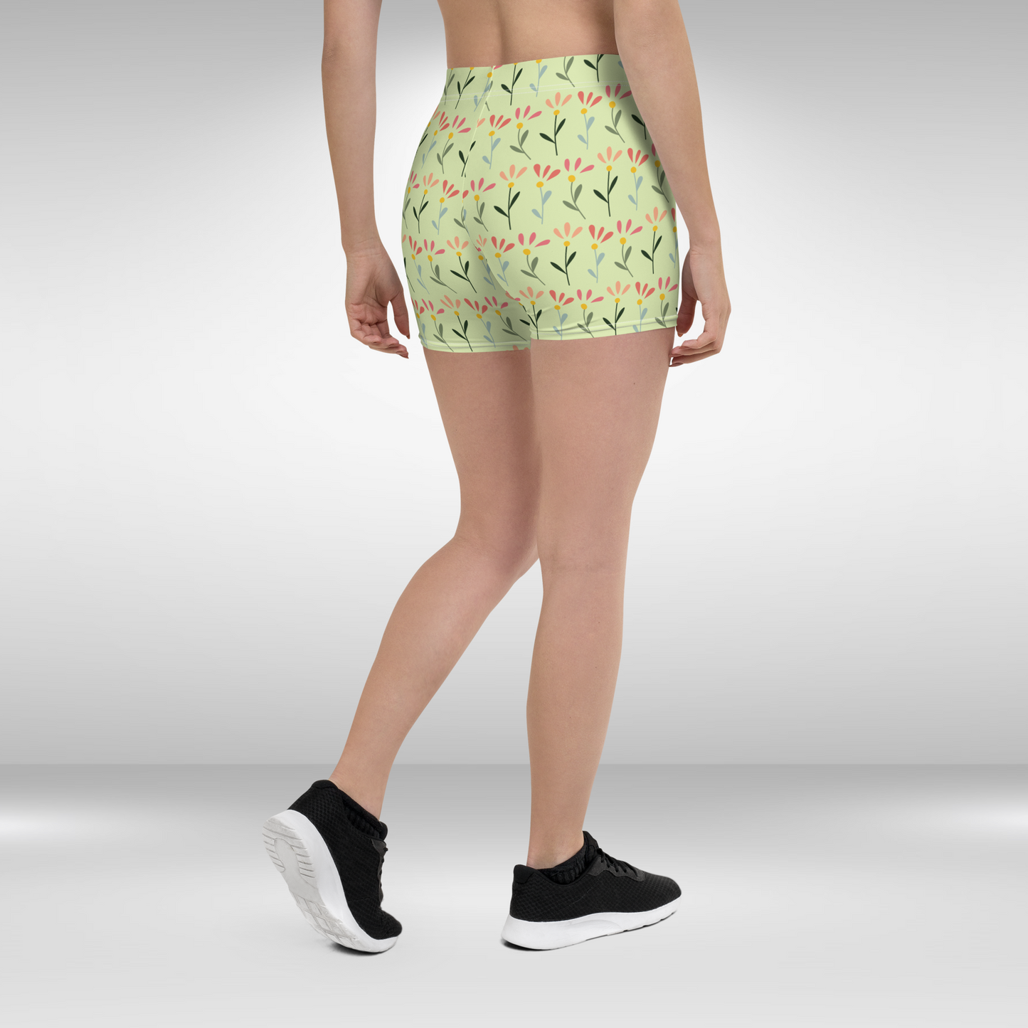 Women Mid Waist Shorts - Yellow Floral Print
