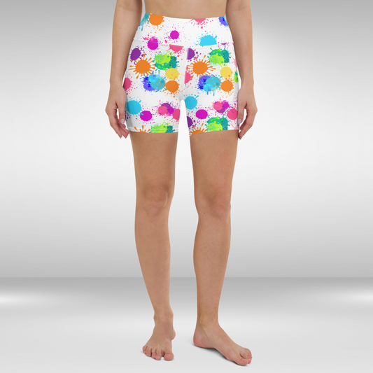 Women High Waist Shorts - White Colourful Print