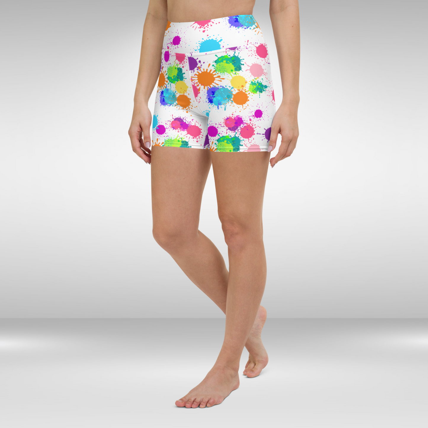 Women High Waist Shorts - White Colourful Print