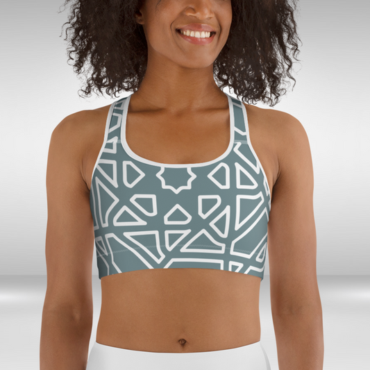 Women Sports Bra - Slate Grey Geometric Print