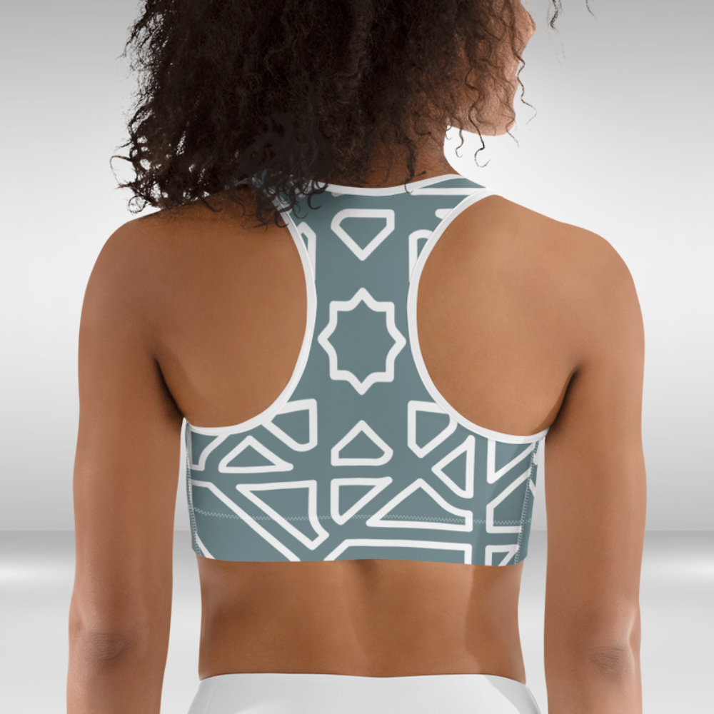 Women Sports Bra - Slate Grey Geometric Print