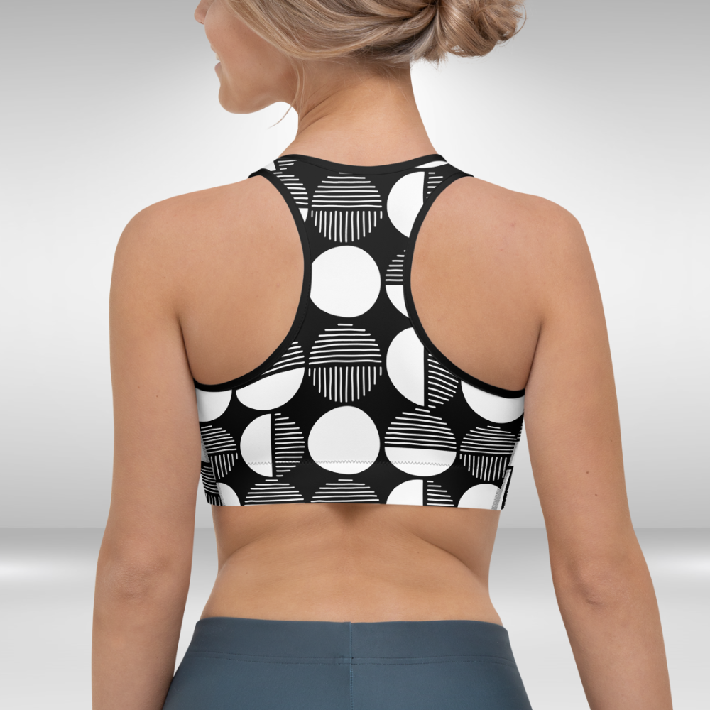 Women Sports Bra - Black Geometric Print
