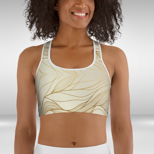 Women Sports Bra - Gold Flow Print