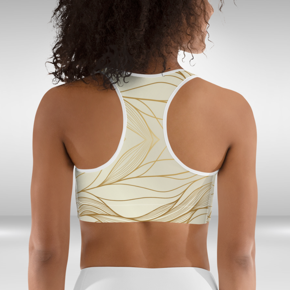 Women Sports Bra - Gold Flow Print