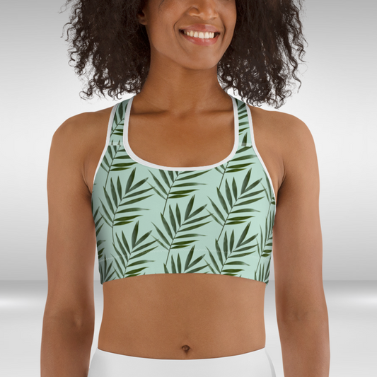 Women Sports bra - Light Green Palm Print
