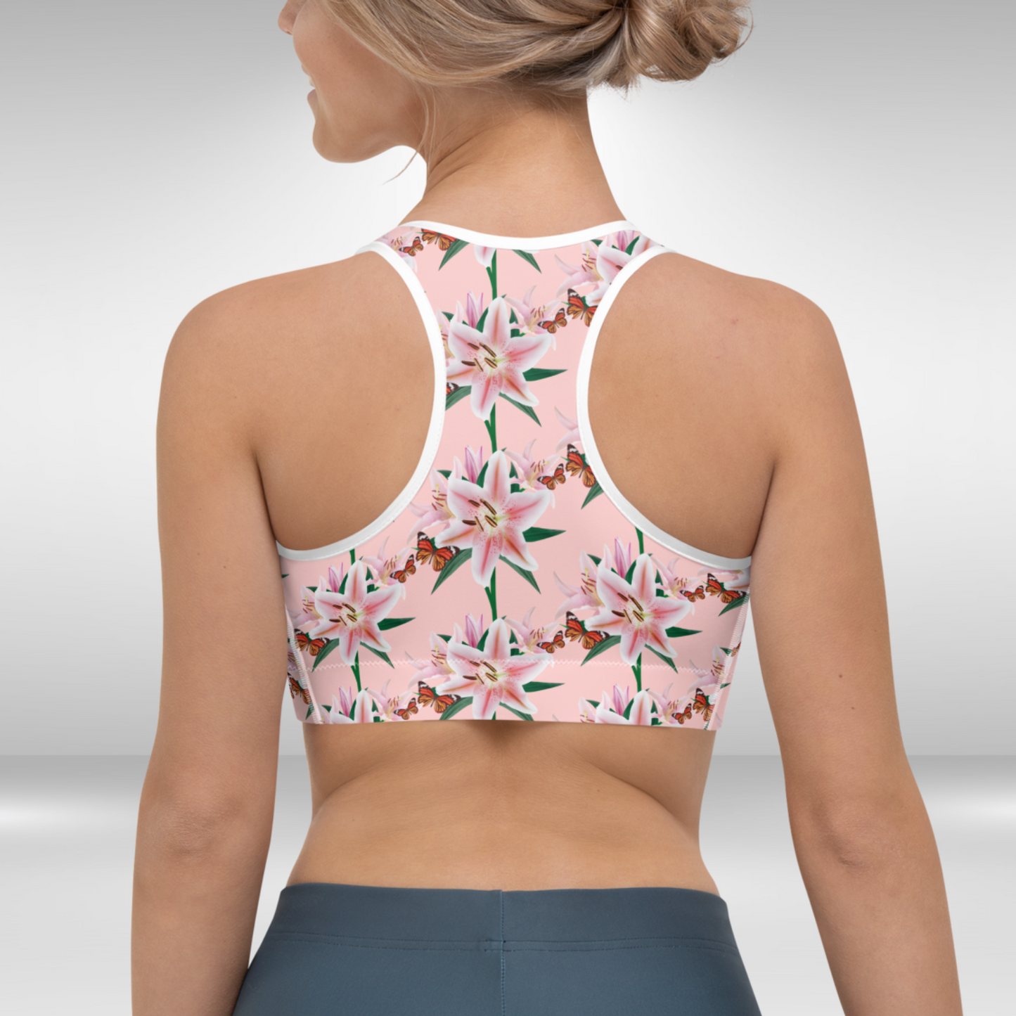 Women Sports Bra - Pink Lily Print
