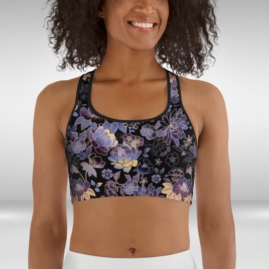 Women Sports Bra - Purple Floral Print