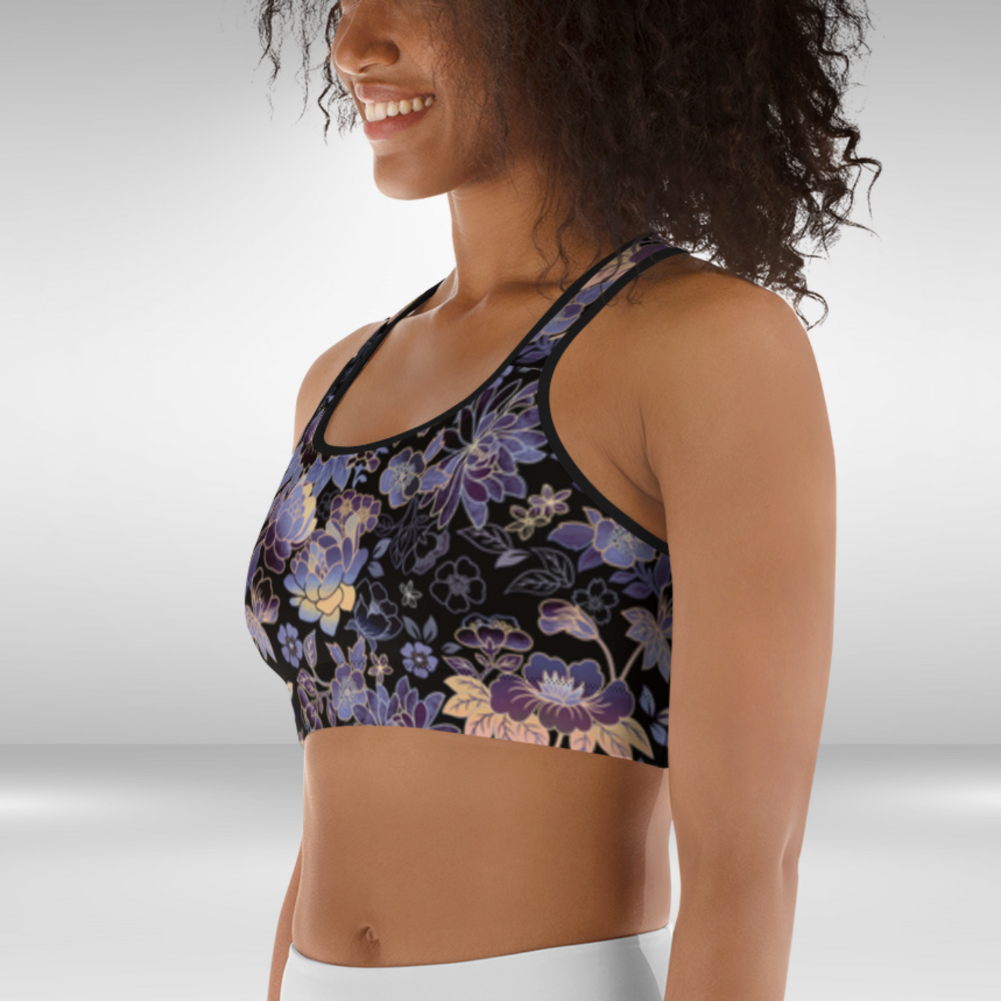 Women Sports Bra - Purple Floral Print