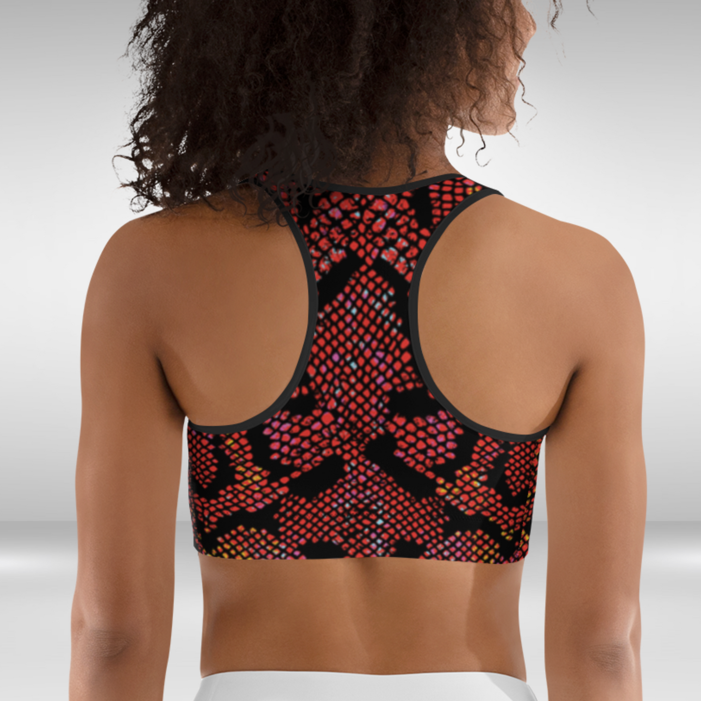 Women Sports Bra - Red Snake Skin Print