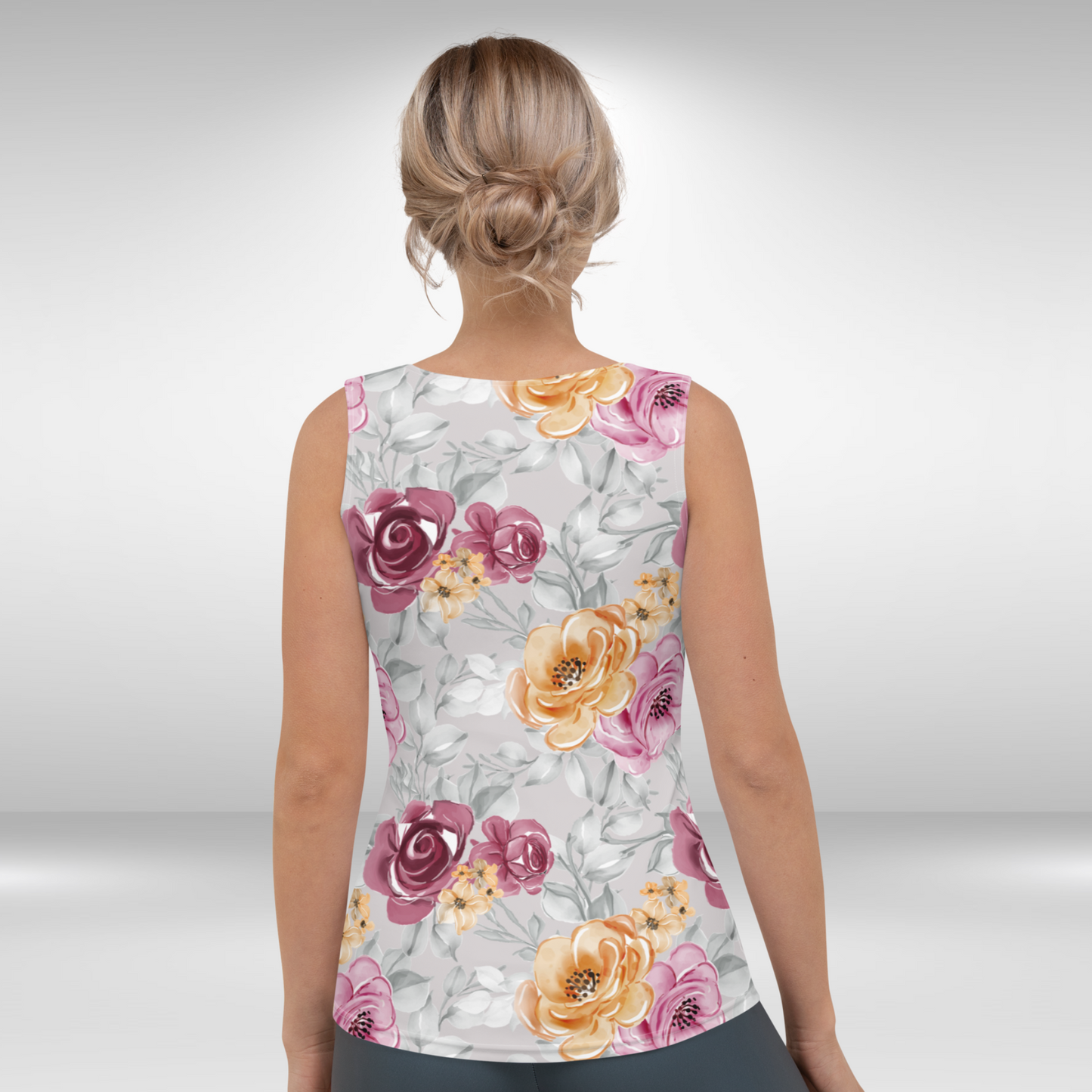 Women Tank Top - Grey Flower Blossom Print