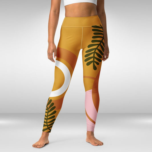 Women Yoga Legging - Golden Tropic Bloom Print