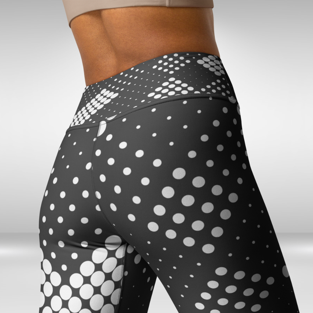 Women Yoga Leggings - Grey and White Abstract Polka Print