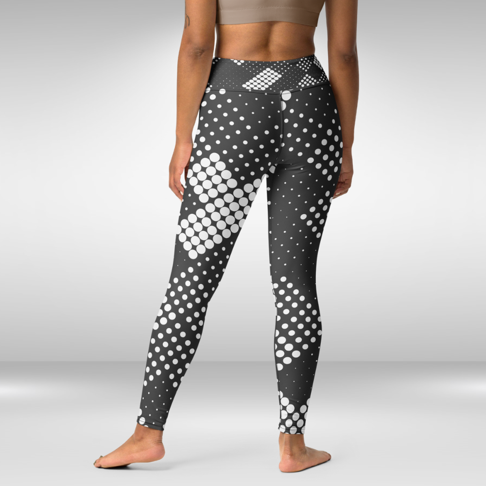 Women Yoga Leggings - Grey and White Abstract Polka Print