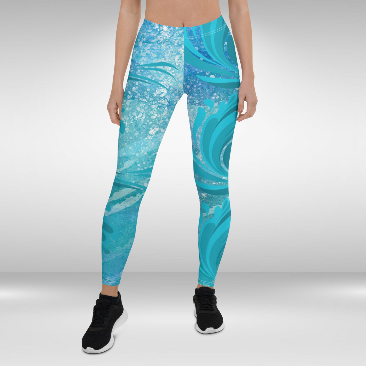 Women Gym Legging - Blue Ocean Wave Print