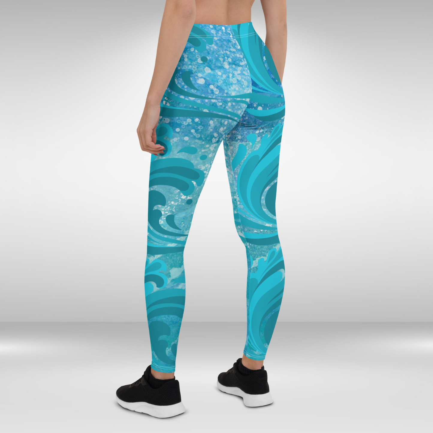 Women Gym Legging - Blue Ocean Wave Print