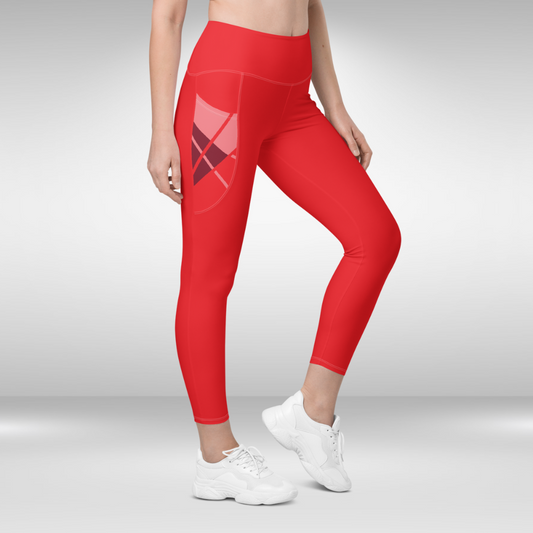 Women Legging With Pockets - Solid Red - Plus Sizes Available