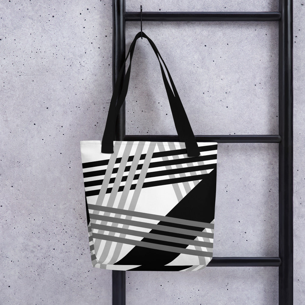 Shopping Tote Bag - Black and White Stripe Print