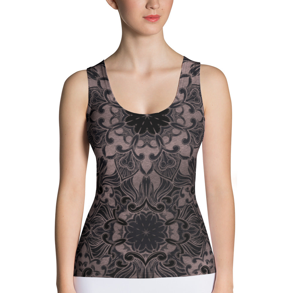Women Tank Top - Black Mandala Print