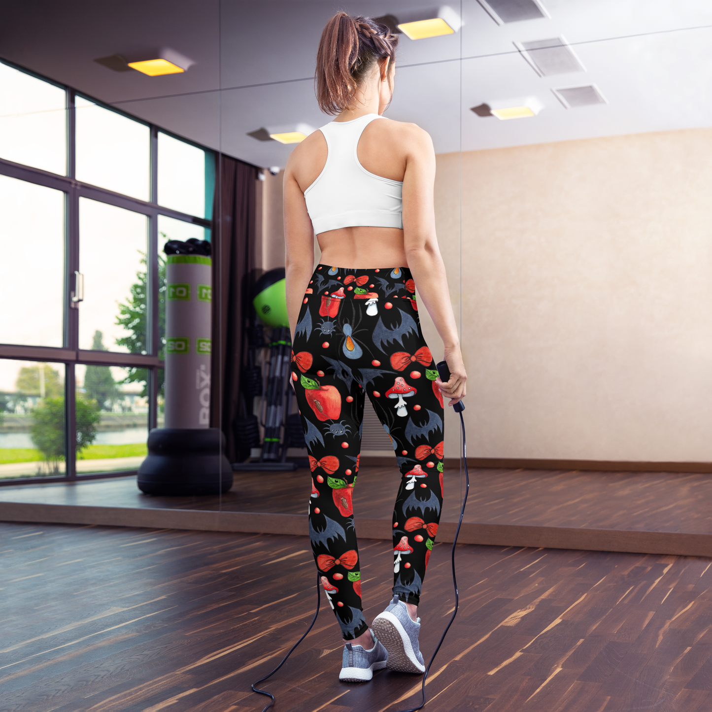 Women Yoga Legging - Red and Black Halloween Print