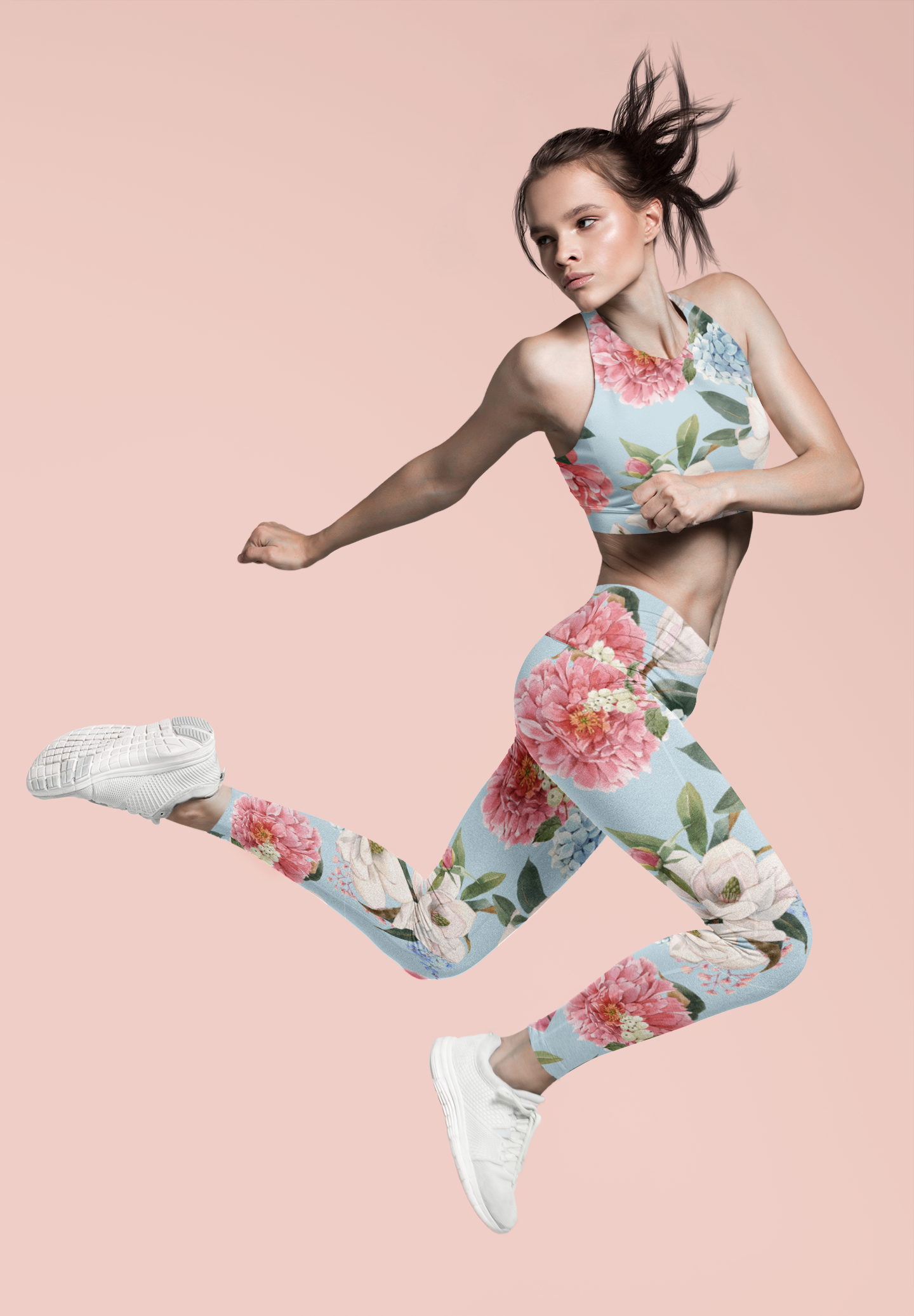 Women Yoga Legging - Blue Spring Blossom Print