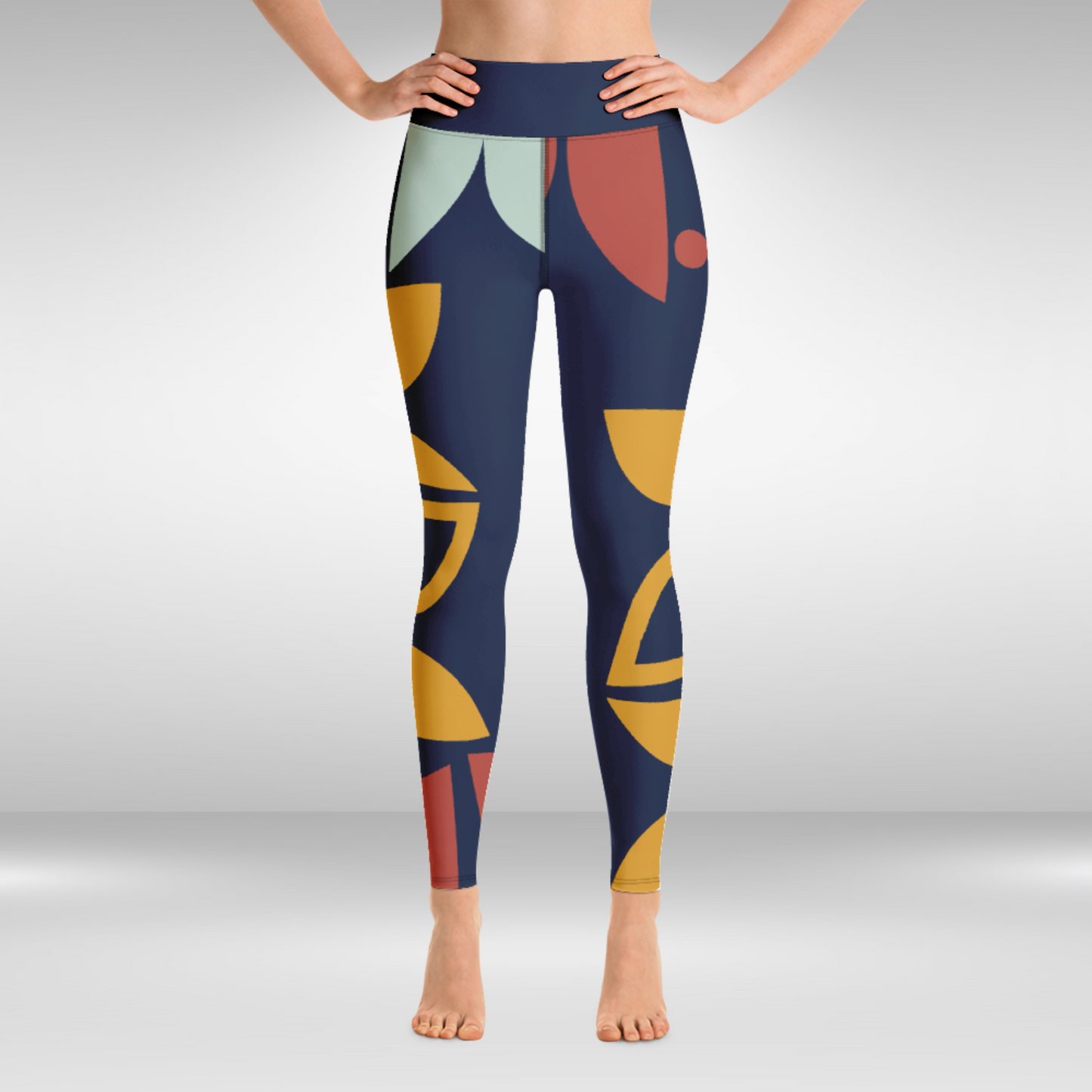 Women Yoga Legging - Navy Blue Abstract Print
