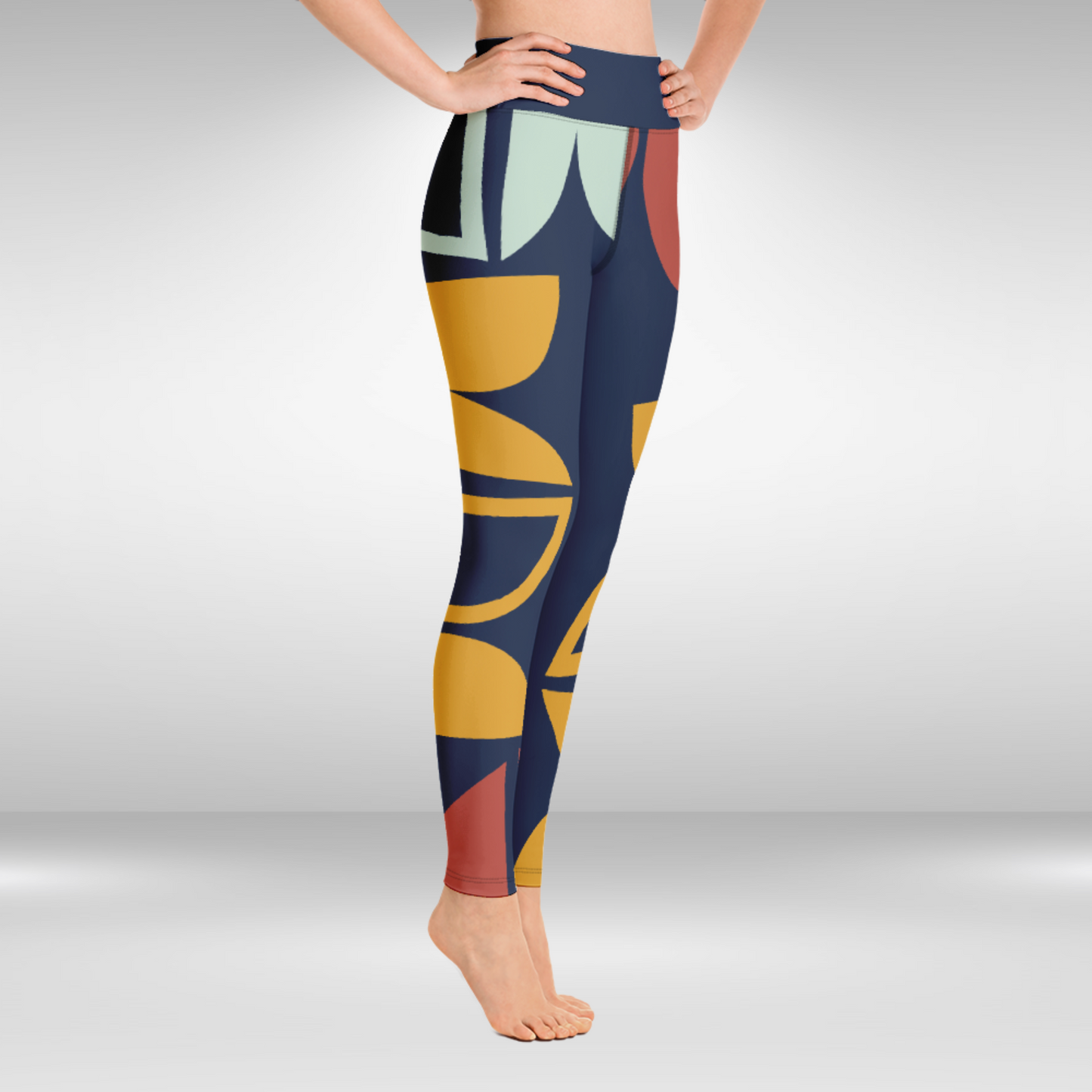 Women Yoga Legging - Navy Blue Abstract Print