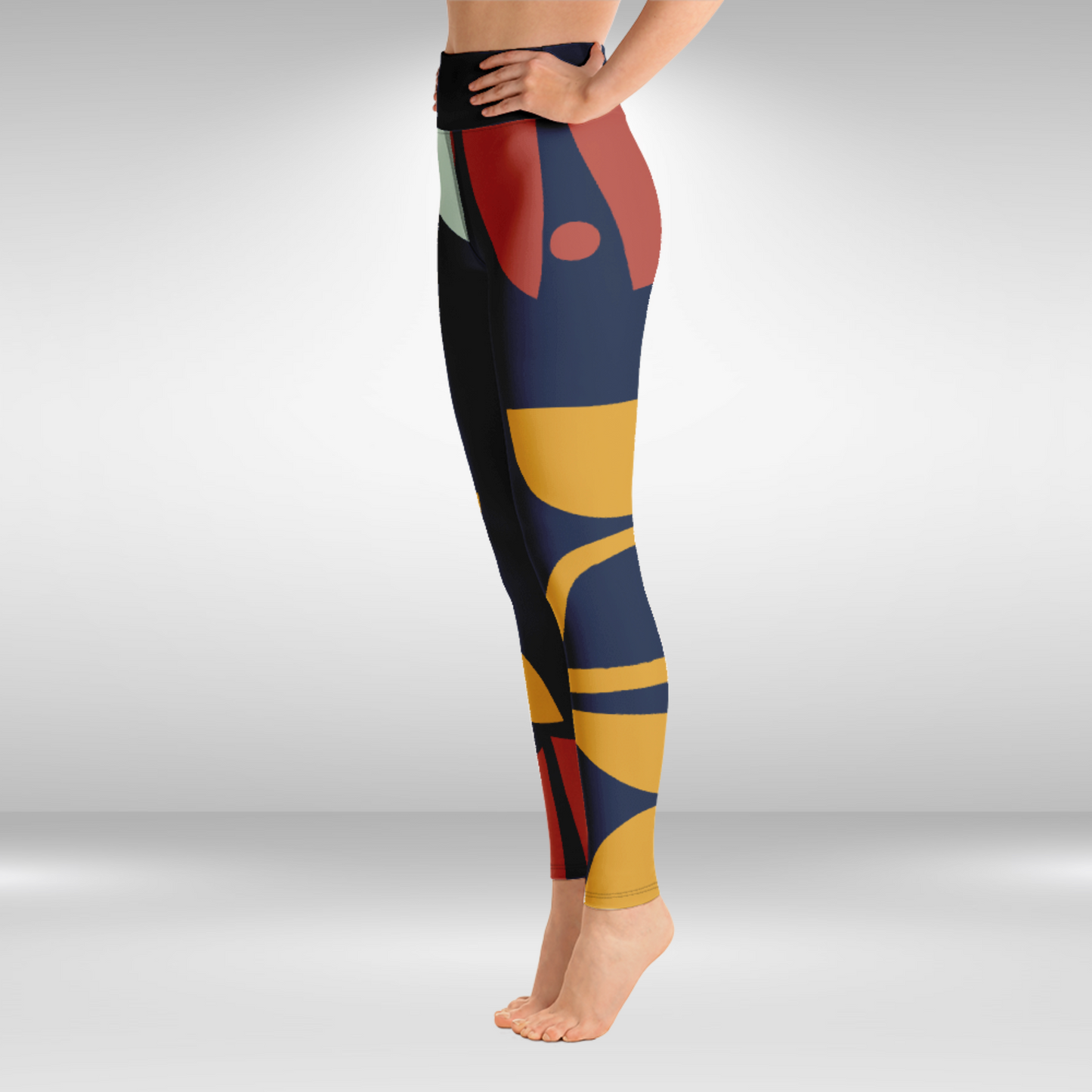 Women Yoga Legging - Navy Blue Abstract Print